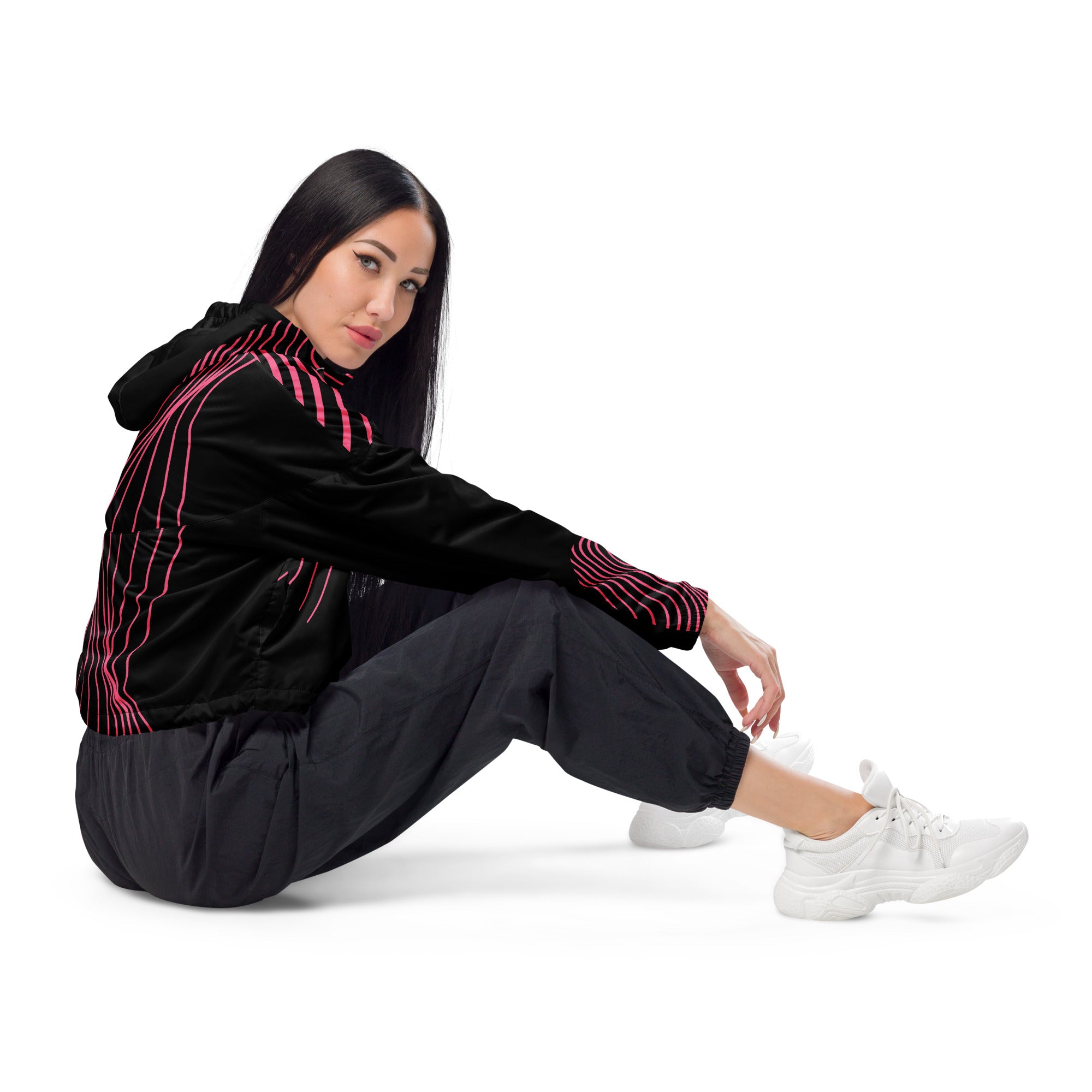 Black women’s cropped windbreaker. Girls' Activewear Cover Top. RippleFX by WickedYo.